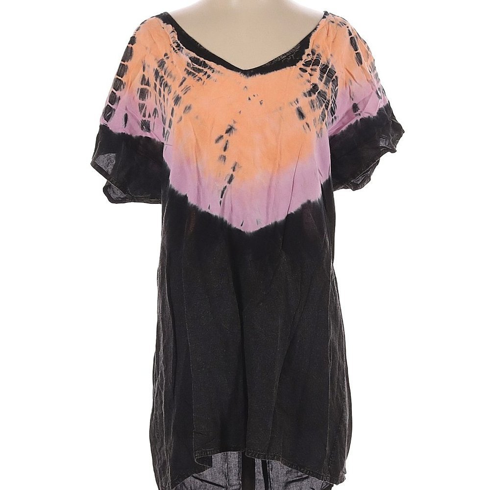 Revolve Somedays Lovin Tie Dye Dress Cut Out Embossed Faux Denim Style S Rayon